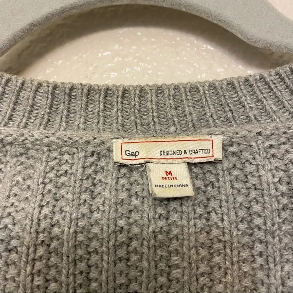GAP Designed & Crafted Cable Knit Wool Cardigan Gray Button Front Sweater MP